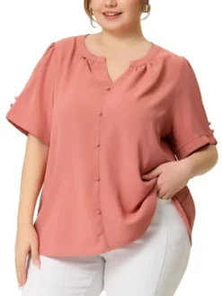 Agnes Orinda Women's Plus Size Dressy Ruched V Neck Short Sleeve Office Tops -Agnes Sales Store GUEST c7831ea6 42a9 4d11 8841 bc67f3773806