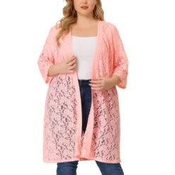 Agnes Orinda Women's Plus Size Lace Open Front 3/4 Sleeve Long Cardigans -Agnes Sales Store GUEST c80e98eb 8b7d 4ef6 8d5a 91c6e3b0f71e