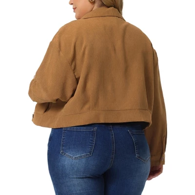 Agnes Orinda Women's Plus Size Lightweight Cropped Button Down Corduroy Shacket Jackets 3 Agnes Orinda Women's Plus Size Lightweight Cropped Button Down Corduroy Shacket Jackets - Image 3