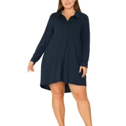 Agnes Orinda Women's Plus Size Solid Long Sleeve Button Down V-Neck Pajama Sleep Shirts -Agnes Sales Store GUEST c829d574 03ad 4da3 a28d 66c3ecf19001