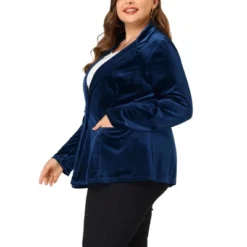 Agnes Orinda Women's Plus Size Velvet Button Notched Lapel Formal Office Blazers