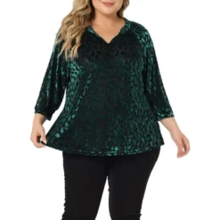 Agnes Orinda Women's Plus Size Velvet Semi Sheer Bishop Sleeve Polka Dots Elegant Blouses -Agnes Sales Store GUEST c86eb601 e5cd 4b1f 8068 0c8b593abd1b
