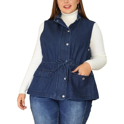 Agnes Orinda Women's Plus Size Utility Anorak Cargo Drawstring Jean Denim Jacket Vest 5 Agnes Orinda Women's Plus Size Utility Anorak Cargo Drawstring Jean Denim Jacket Vest - Image 5
