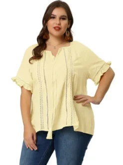 Agnes Orinda Women's Plus Size Lace Hollow Out Ruffle Boho Blouse -Agnes Sales Store GUEST c9785aed d4f7 414b 8548 006ec4e84ff2
