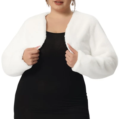 Agnes Orinda Women's Plus Size Trendy Faux Fur Warm Open Front Lightweight Cropped Cardigan 5 Agnes Orinda Women's Plus Size Trendy Faux Fur Warm Open Front Lightweight Cropped Cardigan - Image 5