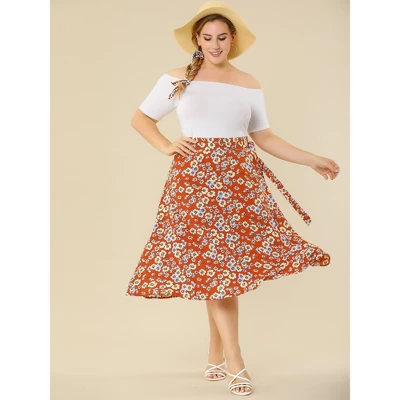 Agnes Orinda Women's Plus Size Boho Wrap Floral Beach Lightweight A Line Skirt 2 Agnes Orinda Women's Plus Size Boho Wrap Floral Beach Lightweight A Line Skirt - Image 2