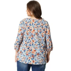 Agnes Orinda Women's Plus Size Floral Printed Lace Panel Self Tie Neck 3/4 Sleeves Summer Tops -Agnes Sales Store GUEST c9bd955f 16d5 4f34 94ee 7063aaae44d5