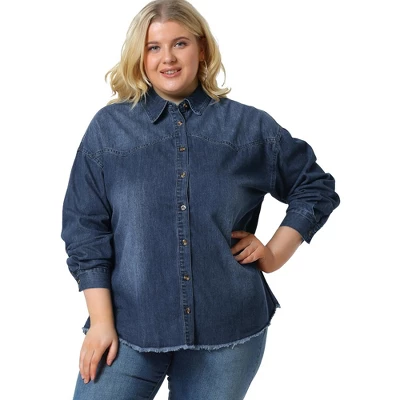Agnes Orinda Women's Plus Size Button Down Long Sleeve Denim Shirts 8 Agnes Orinda Women's Plus Size Button Down Long Sleeve Denim Shirts - Image 8