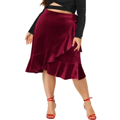 Agnes Orinda Women's Plus Size Skirt Ruffled Hem Velvet Wrap Skirts 5 Agnes Orinda Women's Plus Size Skirt Ruffled Hem Velvet Wrap Skirts - Image 5