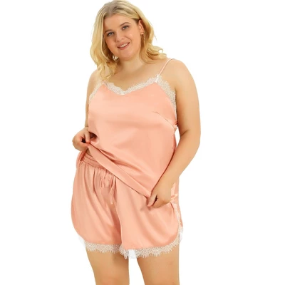 Agnes Orinda Women's Plus Size Lace Panel Elastic Waist Camisole Pajama Set 9 Agnes Orinda Women's Plus Size Lace Panel Elastic Waist Camisole Pajama Set - Image 9