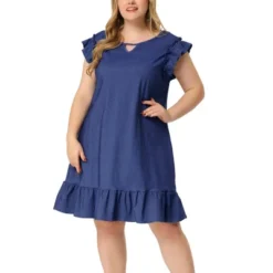 Agnes Orinda Women's Plus Size Ruffle Sleeveless Keyhole Chambray Fashion Dress -Agnes Sales Store GUEST ca46509a d61f 4da8 b78e b1143e4853bf