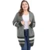 Agnes Orinda Women's Plus Size Multi Striped Open Front Sweater Cardigan