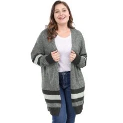 Agnes Orinda Women's Plus Size Multi Striped Open Front Sweater Cardigan