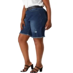 Agnes Orinda Women's Plus Size Denim Shorts Mid Rise Ripped Frayed Bermuda Jean Shorts -Agnes Sales Store GUEST ca5a2093 a382 4950 8314 fb169a521e3e