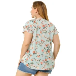 Agnes Orinda Women's Plus Size Floral Ruffle Trim V Neck Layered Sleeve Blouse -Agnes Sales Store GUEST ca7bdaa5 f51c 4de8 9bcc c7edb07c01fb