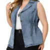 Agnes Orinda Women's Plus Size Outfits Fashion Sleeveless Elastic Waist Button Denim Vests