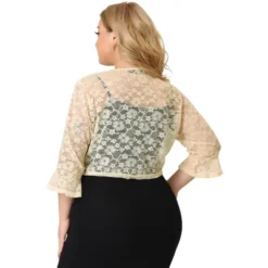 Agnes Orinda Women's Plus Size Tie Front Lace Hollow Out Crop Shrug -Agnes Sales Store GUEST caed8699 8eec 4576 8e05 496155afba44