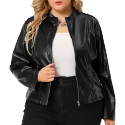 Agnes Orinda Women's Plus Size PU Motorcycle Zipper Pocket Faux Jackets -Agnes Sales Store GUEST caf9f693 b2bb 43a6 ad72 1914c3d20c7b