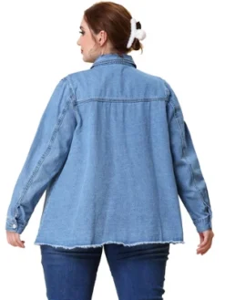 Agnes Orinda Women's Plus Size Jacket Casual Washed Frayed Denim Jackets -Agnes Sales Store GUEST cb09ba2c 1e81 4579 9416 9e37bab3b27f