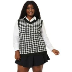 Agnes Orinda Women's Plus Size Sleeveless Houndstooth Knit Pullover Sweater Vest 9 Agnes Orinda Women's Plus Size Sleeveless Houndstooth Knit Pullover Sweater Vest -Agnes Sales Store GUEST cb19ff90 1a87 4d07 8fdc d76e0964a96a