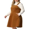 Agnes Orinda Women's Plus Size Corduroy Pinafore Short Dress Adjustable Strap Overall Dress Suspender Skirt