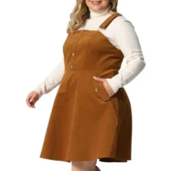 Agnes Orinda Women's Plus Size Corduroy Pinafore Short Dress Adjustable Strap Overall Dress Suspender Skirt