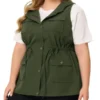 Agnes Orinda Women's Plus Size Utility Vest Sleeveless Anorak Cargo Drawstring Jacket