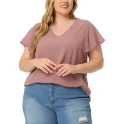 Agnes Orinda Plus Size Blouses For Women Tired Flare Sleeve V Neck Swiss Dots Tops -Agnes Sales Store GUEST cbed587e f181 4b4a 90ad 32f27ad2bb2f