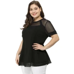 Agnes Orinda Women's Plus Size Round Neck Lace Swing Yoke Top -Agnes Sales Store GUEST cc574fa8 0f42 4513 8e84 f62ad5d43fba