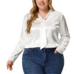 Agnes Orinda Women's Plus Size Work Office Formal Tie Neck Satin Blouses -Agnes Sales Store GUEST cc8a35ed ba21 4393 85a5 e29a1028ae05