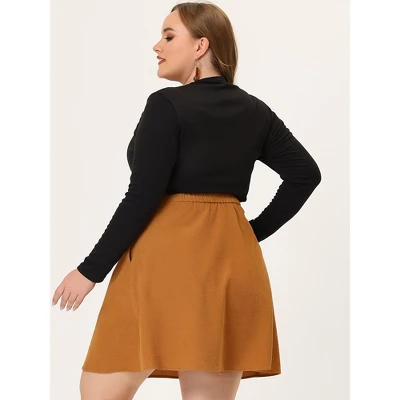 Agnes Orinda Women's Plus Size Corduroy Button Mid-Rise A-Line Mini Skirts 3 Agnes Orinda Women's Plus Size Corduroy Button Mid-Rise A-Line Mini Skirts - Image 3