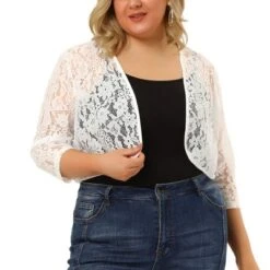 Agnes Orinda Women’s Plus Size Shrug Cardigan 3/4 Sleeves Floral Lace Crop Shrugs -Agnes Sales Store GUEST ccbb5840 7651 4f44 9987 aee6d0c57955