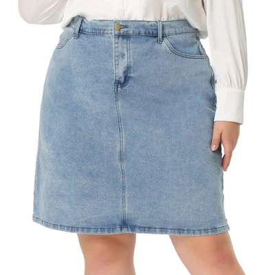 Agnes Orinda Women's Plus Size Denim Classic Slash Pocket Elastic Waist Pencil Back Slit Jeans Skirts 1 Agnes Orinda Women's Plus Size Denim Classic Slash Pocket Elastic Waist Pencil Back Slit Jeans Skirts