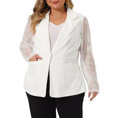 Agnes Orinda Women's Plus Size Work Flat Collar Notch Lapel Lace Front Blazers 9 Agnes Orinda Women's Plus Size Work Flat Collar Notch Lapel Lace Front Blazers - Image 9