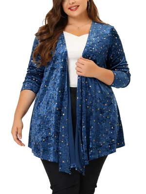 Agnes Orinda Women's Plus Size Elegant 3/4 Sleeve Star Print Shrug Cardigan 1 Agnes Orinda Women's Plus Size Elegant 3/4 Sleeve Star Print Shrug Cardigan