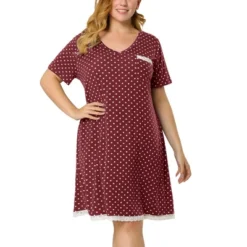 Agnes Orinda Womens Plus Size V Neck Polka Dots Short Sleeve Sleepwear Pajamas Nightgown -Agnes Sales Store GUEST cd5cc11f 1f5d 457f b958 02768812f199