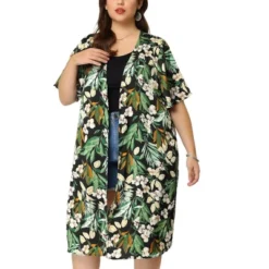 Agnes Orinda Women's Plus Sweater Spring Holiday Short Sleeve Floral Open Front Lightweight Cardigan