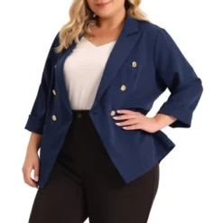 Agnes Orinda Women's Plus Size Office Button Front 3/4 Roll-Up Sleeve Peplum Work Blazers -Agnes Sales Store GUEST cdfa0267 2a42 4f6d 982a 6af8352faf56