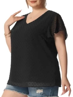 Agnes Orinda Plus Size Blouses For Women Tired Flare Sleeve V Neck Swiss Dots Tops -Agnes Sales Store GUEST cf432573 1e6c 47d3 af34 01b207b17650