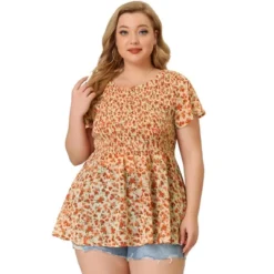 Agnes Orinda Women's Plus Size Chiffon Smock Waist Ditsy Floral Peplum Blouse -Agnes Sales Store GUEST cf698184 506d 4b9f 9648 da4cd2d148c1