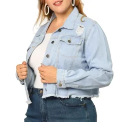Agnes Orinda Women's Plus Size Washed Ripped Distressed Cropped Frayed Denim Jacket -Agnes Sales Store GUEST cfbb0e42 a509 4c3d bdd7 6a49990ae8ed