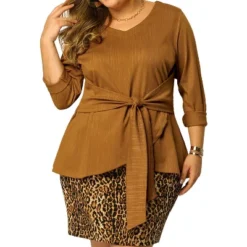 Agnes Orinda Women's Plus Size Workwear Fashion Belted Knot Tie Knit Blouses -Agnes Sales Store GUEST cfdebf20 3f68 4370 b4a9 73f22e1dcc4b