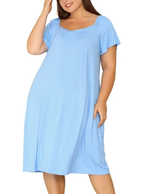 Agnes Orinda Women's Plus Size Knit Sweetheart Neck Short Sleeve Nightgowns 5 Agnes Orinda Women's Plus Size Knit Sweetheart Neck Short Sleeve Nightgowns - Image 5