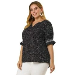 Agnes Orinda Women's Plus Size Pin Dots Smocked Floral Boho Blouses -Agnes Sales Store GUEST d01c9b39 8ff4 47d7 8fc0 bd53f593f8f6