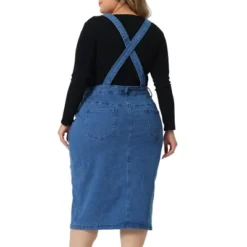 Agnes Orinda Women's Plus Size Overall Classic Adjustable Straps Above Knee Slit Hem Denim Dresses -Agnes Sales Store GUEST d0ae1d4d 25b2 4ae9 be97 7f0cd7ee98bd