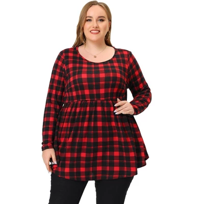 Agnes Orinda Women's Plus Size Blouse Casual Long Sleeve Plaid Babydoll Top 2 Agnes Orinda Women's Plus Size Blouse Casual Long Sleeve Plaid Babydoll Top - Image 2