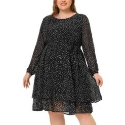 Agnes Orinda Women's Plus Size Chiffon Polka Dots Tie Waist Long Sleeve Dress -Agnes Sales Store GUEST d0ea62ec 4183 4f4b b615 ffc2060d895a