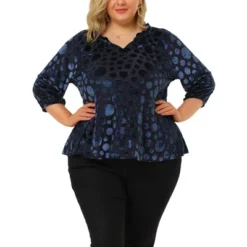 Agnes Orinda Women's Plus Size Velvet Semi Sheer Bishop Sleeve Polka Dots Elegant Blouses -Agnes Sales Store GUEST d17ac8a7 1561 497b 846e 26713e3ace24