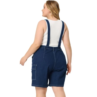 Agnes Orinda Women's Plus Size Denim Overalls Cross Back Cargo Pocket Adjustable Strap Jeans Shortalls 3 Agnes Orinda Women's Plus Size Denim Overalls Cross Back Cargo Pocket Adjustable Strap Jeans Shortalls - Image 3