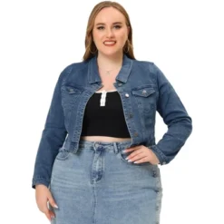 Agnes Orinda Women's Plus Size Cropped Long Sleeve Trendy Fashion Denim Jean Jackets -Agnes Sales Store GUEST d28feedf 85b3 4e2e ae37 e62355b99887